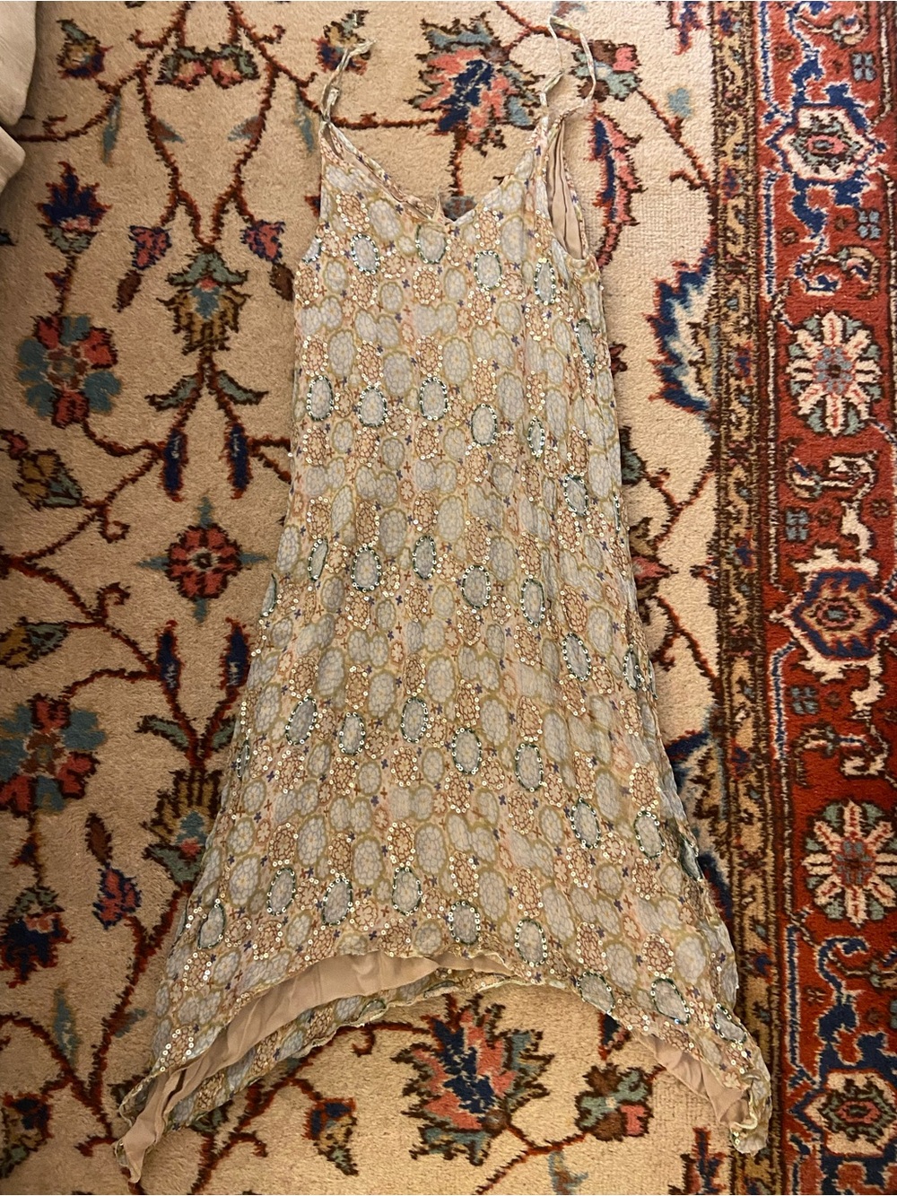 Vintage Raga Beaded Sequin Chiffon Asymmetrical Midi Dress XS - Picture 4 of 10